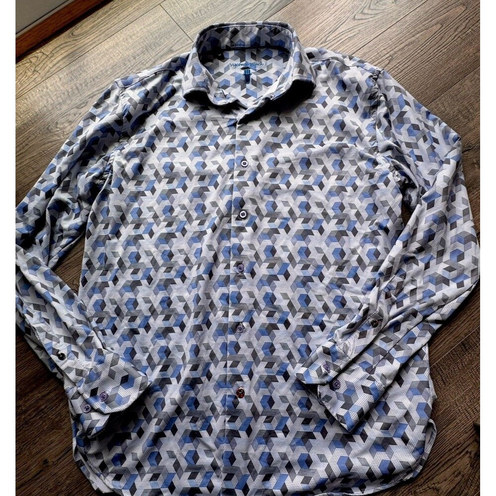 Visconti Black Shirt Mens MediumBlue Geometric Long Sleeve Button Up Psychedelic